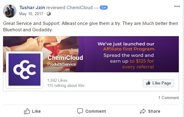 ChemiCloud Positive Reviews On Facebook