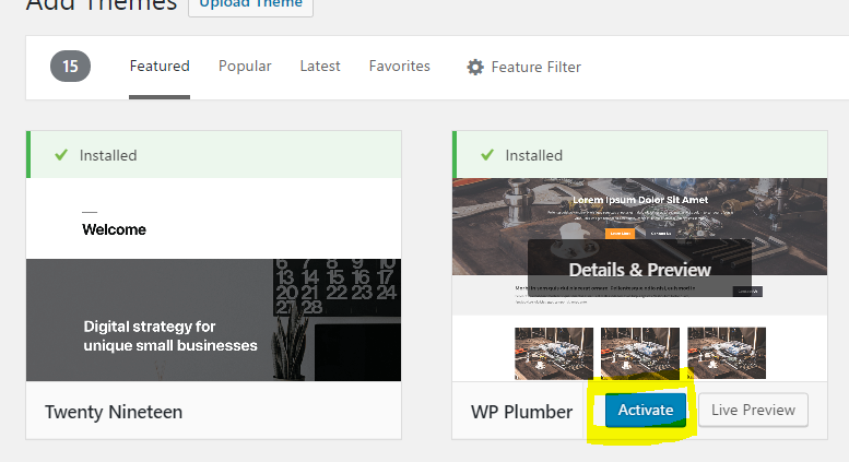 Activate WordPress Themes