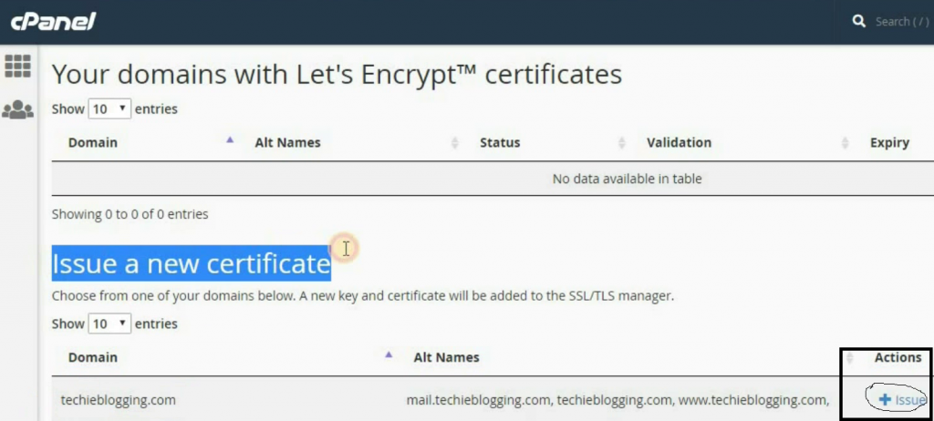 Issue Free SSL Certificate In ChemiCloud cPanel