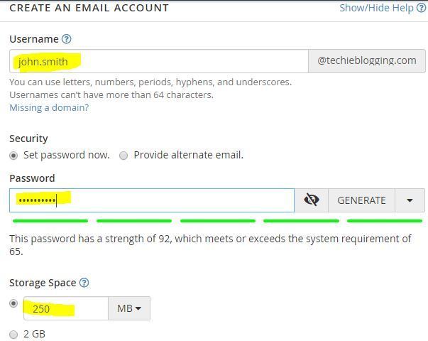 Set Username and Password To Create A Business Email Account