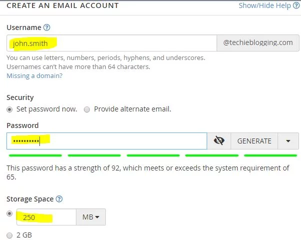 Set Username and Password To Create A Business Email Account